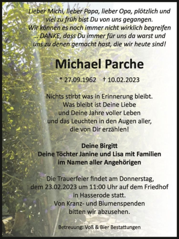Traueranzeige von Michael Parche  von Magdeburger Volksstimme