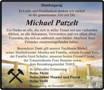 Traueranzeige von Michael Patzelt  von Magdeburger Volksstimme