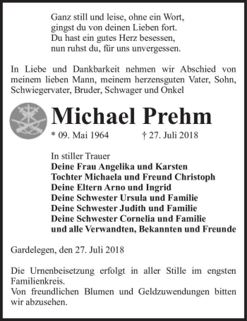 Traueranzeige von Michael Prehm  von Magdeburger Volksstimme