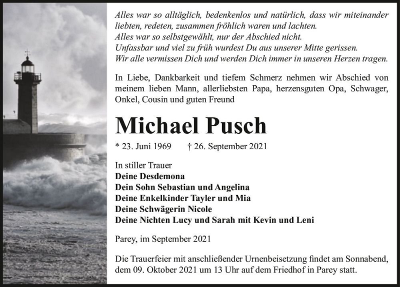  Traueranzeige für Michael Pusch  vom 02.10.2021 aus Magdeburger Volksstimme