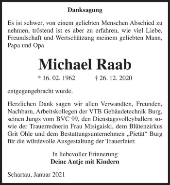 Traueranzeige von Michael Raab  von Magdeburger Volksstimme