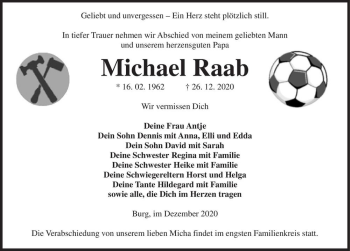 Traueranzeige von Michael Raab  von Magdeburger Volksstimme