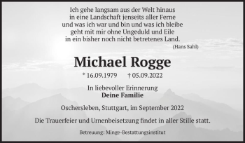 Traueranzeige von Michael Rogge  von Magdeburger Volksstimme