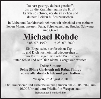 Traueranzeige von Michael Rohde  von Magdeburger Volksstimme