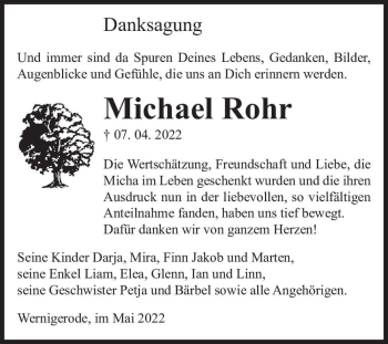 Traueranzeige von Michael Rohr  von Magdeburger Volksstimme