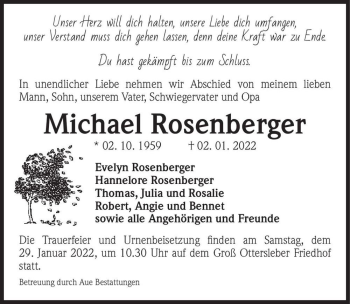 Traueranzeige von Michael Rosenberger  von Magdeburger Volksstimme