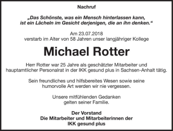 Traueranzeige von Michael Rotter  von Magdeburger Volksstimme