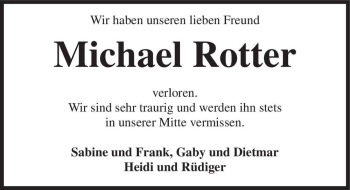 Traueranzeige von Michael Rotter  von Magdeburger Volksstimme