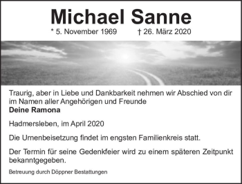 Traueranzeige von Michael Sanne  von Magdeburger Volksstimme