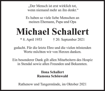 Traueranzeige von Michael Schallert  von Magdeburger Volksstimme