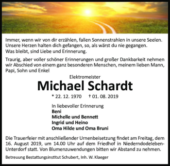 Traueranzeige von Michael Schardt  von Magdeburger Volksstimme
