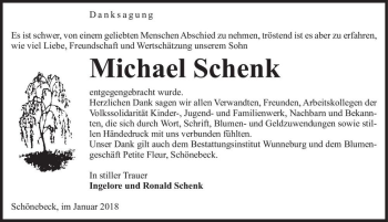 Traueranzeige von Michael Schenk  von Magdeburger Volksstimme