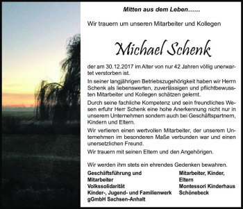 Traueranzeige von Michael Schenk  von Magdeburger Volksstimme