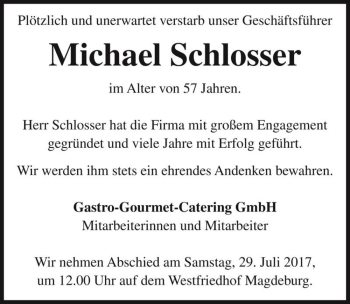 Traueranzeige von Michael Schlosser  von Magdeburger Volksstimme