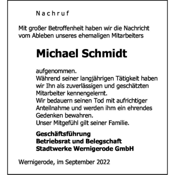Traueranzeige von Michael Schmidt  von Magdeburger Volksstimme