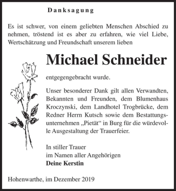 Traueranzeige von Michael Schneider  von Magdeburger Volksstimme