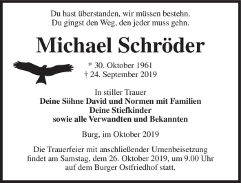 Traueranzeige von Michael Schröder  von Magdeburger Volksstimme