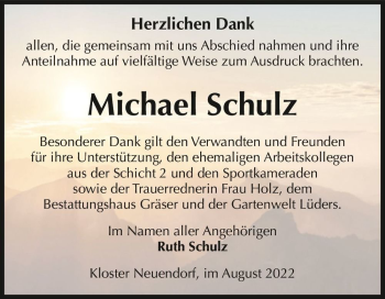 Traueranzeige von Michael Schulz  von Magdeburger Volksstimme
