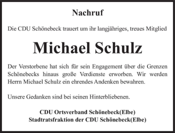 Traueranzeige von Michael Schulz  von Magdeburger Volksstimme