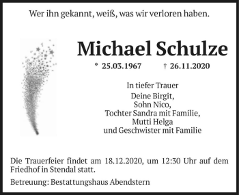 Traueranzeige von Michael Schulze  von Magdeburger Volksstimme