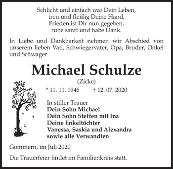 Traueranzeige von Michael Schulze  von Magdeburger Volksstimme