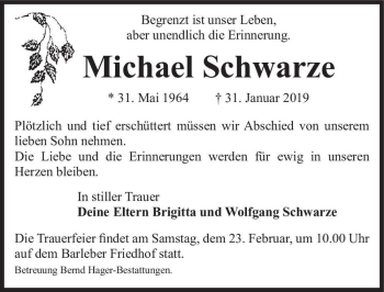 Traueranzeige von Michael Schwarze  von Magdeburger Volksstimme