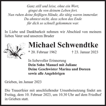 Traueranzeige von Michael Schwendtke  von Magdeburger Volksstimme