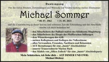 Traueranzeige von Michael Sommer  von Magdeburger Volksstimme