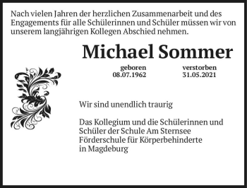 Traueranzeige von Michael Sommer  von Magdeburger Volksstimme