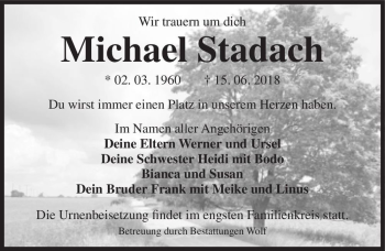 Traueranzeige von Michael Stadach  von Magdeburger Volksstimme