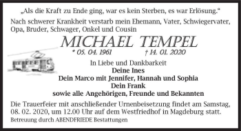 Traueranzeige von Michael Tempel  von Magdeburger Volksstimme
