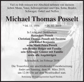 Traueranzeige von Michael Thomas Posselt  von Magdeburger Volksstimme