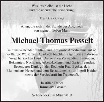 Traueranzeige von Michael Thomas Posselt  von Magdeburger Volksstimme