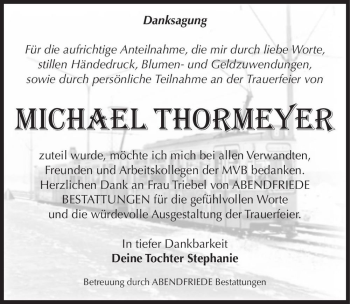 Traueranzeige von Michael Thormeyer  von Magdeburger Volksstimme