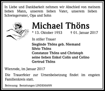 Traueranzeige von Michael Thöns  von Magdeburger Volksstimme