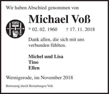 Traueranzeige von Michael Voß  von Magdeburger Volksstimme