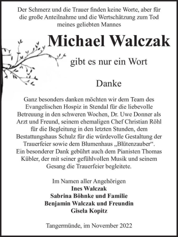 Traueranzeige von Michael Walczak  von Magdeburger Volksstimme
