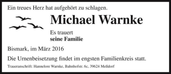Traueranzeige von Michael Warnke  von Magdeburger Volksstimme