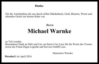 Traueranzeige von Michael Warnke  von Magdeburger Volksstimme