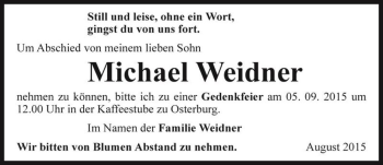 Traueranzeige von Michael Weidner  von Magdeburger Volksstimme