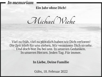 Traueranzeige von Michael Wiehe  von Magdeburger Volksstimme