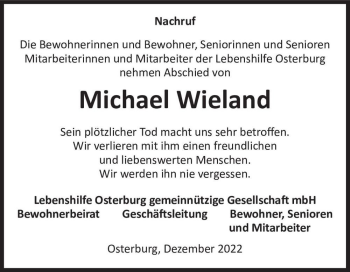 Traueranzeige von Michael Wieland  von Magdeburger Volksstimme