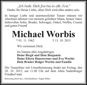 Traueranzeige von Michael Worbis  von Magdeburger Volksstimme