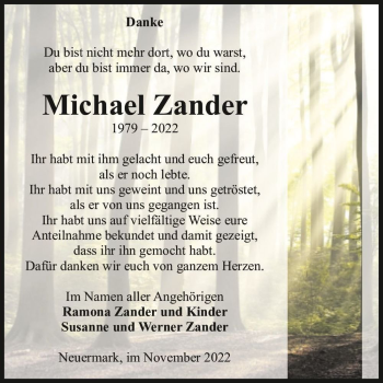 Traueranzeige von Michael Zander  von Magdeburger Volksstimme