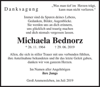Traueranzeige von Michaela Bednorz  von Magdeburger Volksstimme