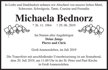 Traueranzeige von Michaela Bednorz  von Magdeburger Volksstimme