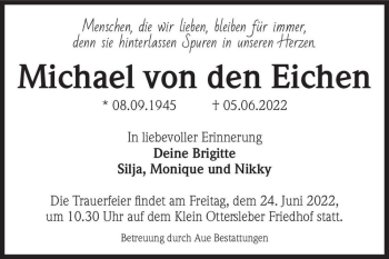 Traueranzeige von Michael von den Eichen  von Magdeburger Volksstimme
