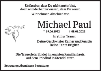 Traueranzeige von Micheal Paul  von Magdeburger Volksstimme