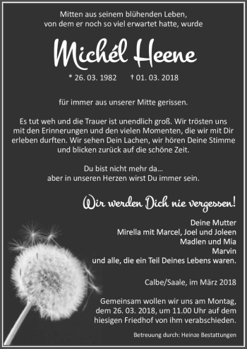 Traueranzeige von Michel Heene  von Magdeburger Volksstimme