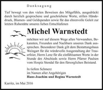 Traueranzeige von Michel Warnstedt  von Magdeburger Volksstimme